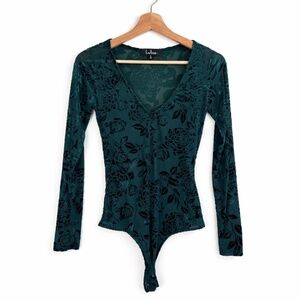 Lulus Sheer Floral Burnout Bodysuit | Teal Long Sleeve Mesh Top | Small